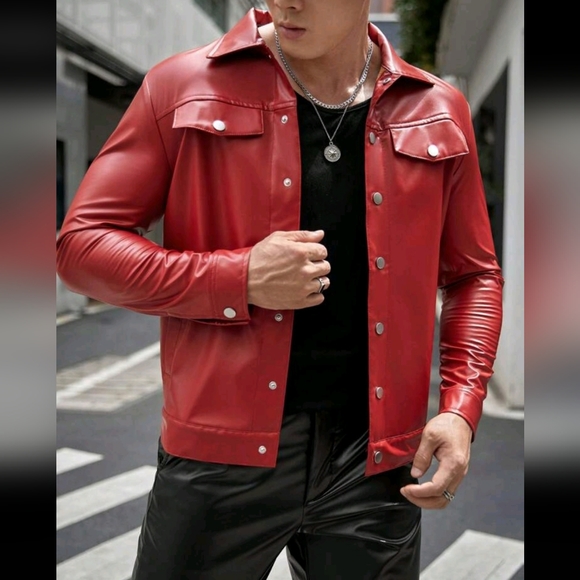NEW! PLEATHER JACKET RED SIZE LARGE - Picture 2 of 2